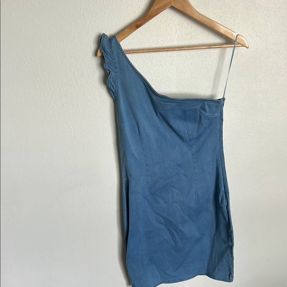 Soft Denim Blue One Shoulder Dress